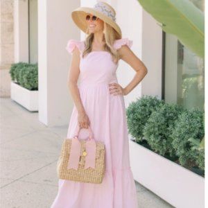 NWT Sail to Sable Stripe Shirting Flutter Sleeve Maxi Dress